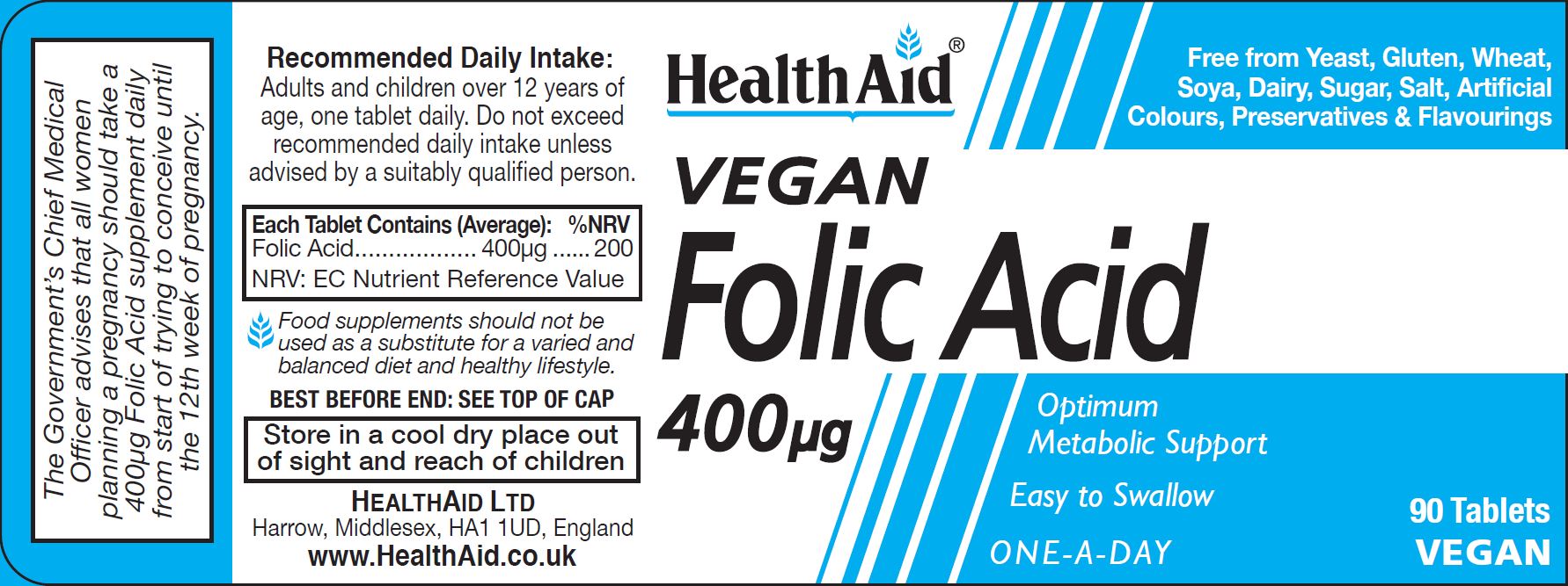 Health Aid Vegan Folic Acid 400ug 90's