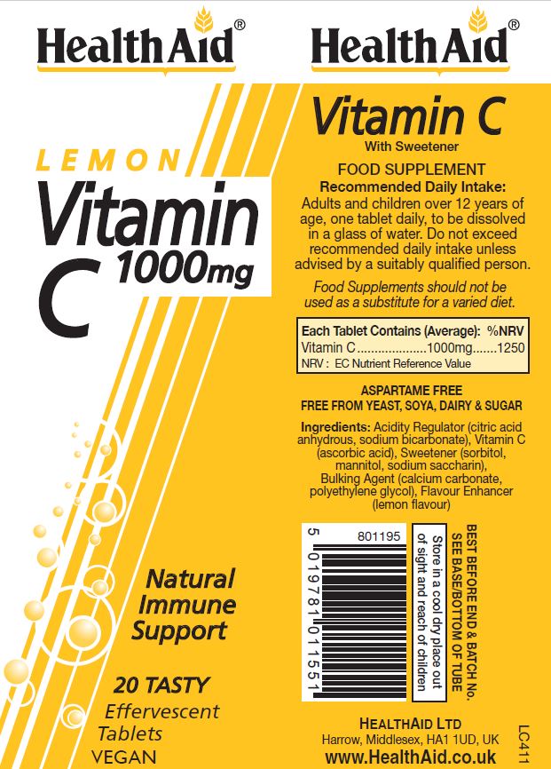 Health Aid Lemon Vitamin C 1000mg Effervescent 20s