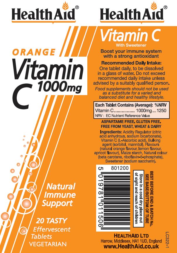 Health Aid Vitamin C 1000mg Effervescent Orange flavour 20's