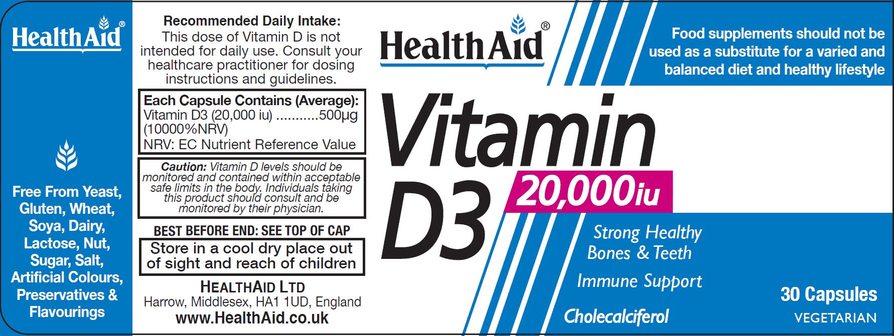 Health Aid Vitamin D3 20,000iu 30's
