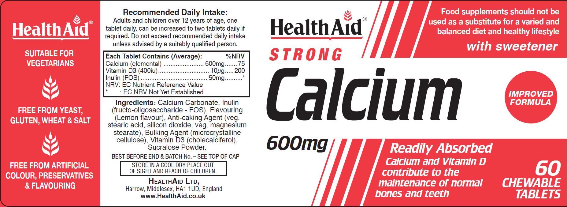 Health Aid Strong Calcium 600mg Chewable 60's