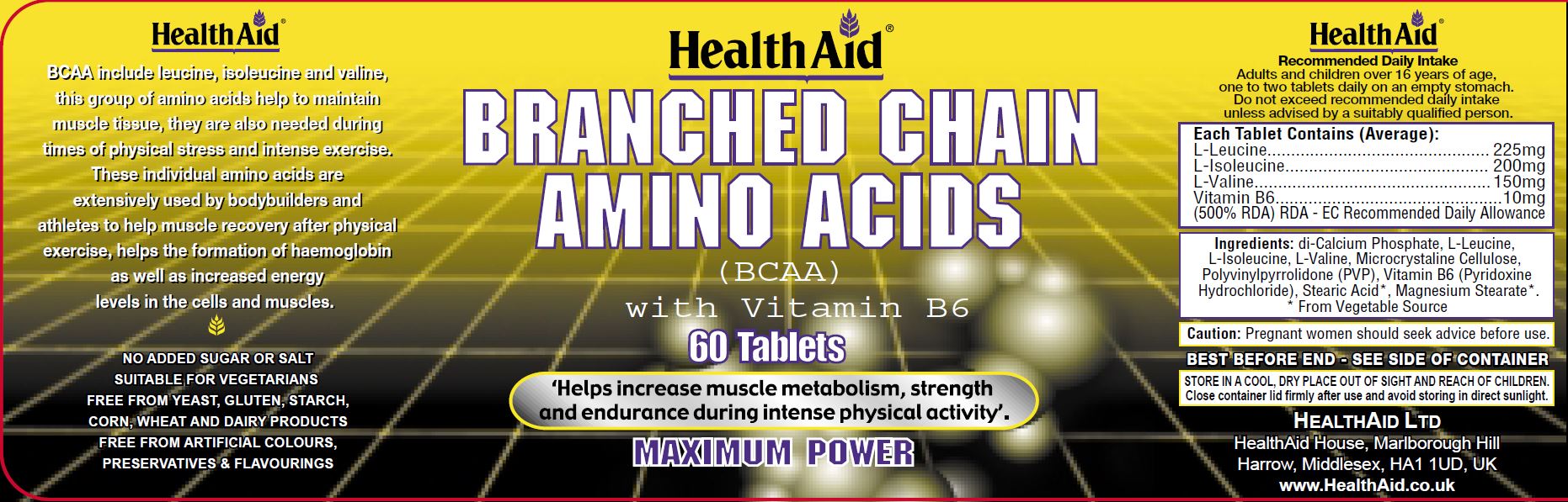 Health Aid Branched Chain Amino Acids (BCAA) with Vitamin B6 60s