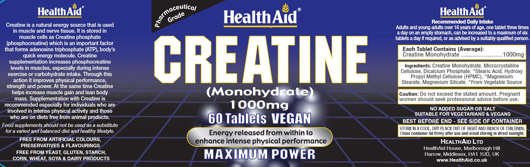 Health Aid Creatine Monohydrate 1000mg  60's