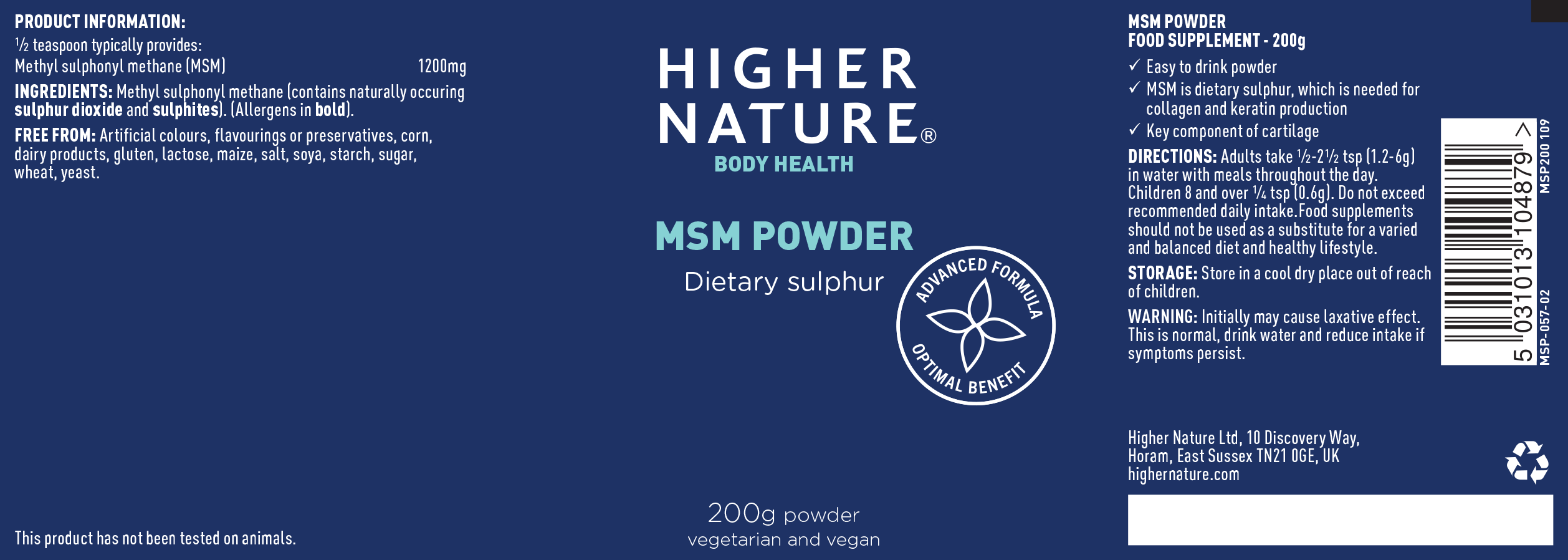 Higher Nature MSM Powder 200g