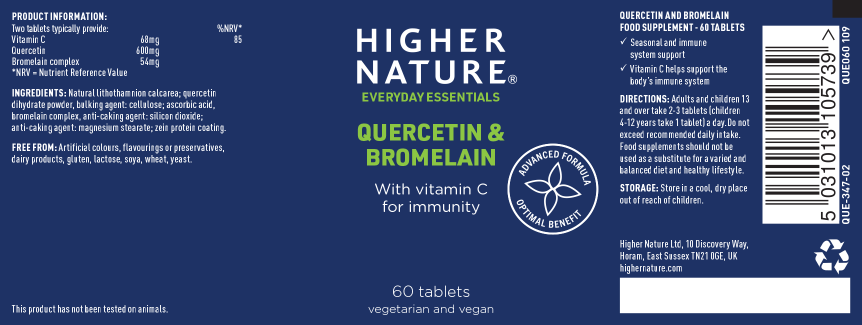 Higher Nature Quercetin & Bromelain 60's