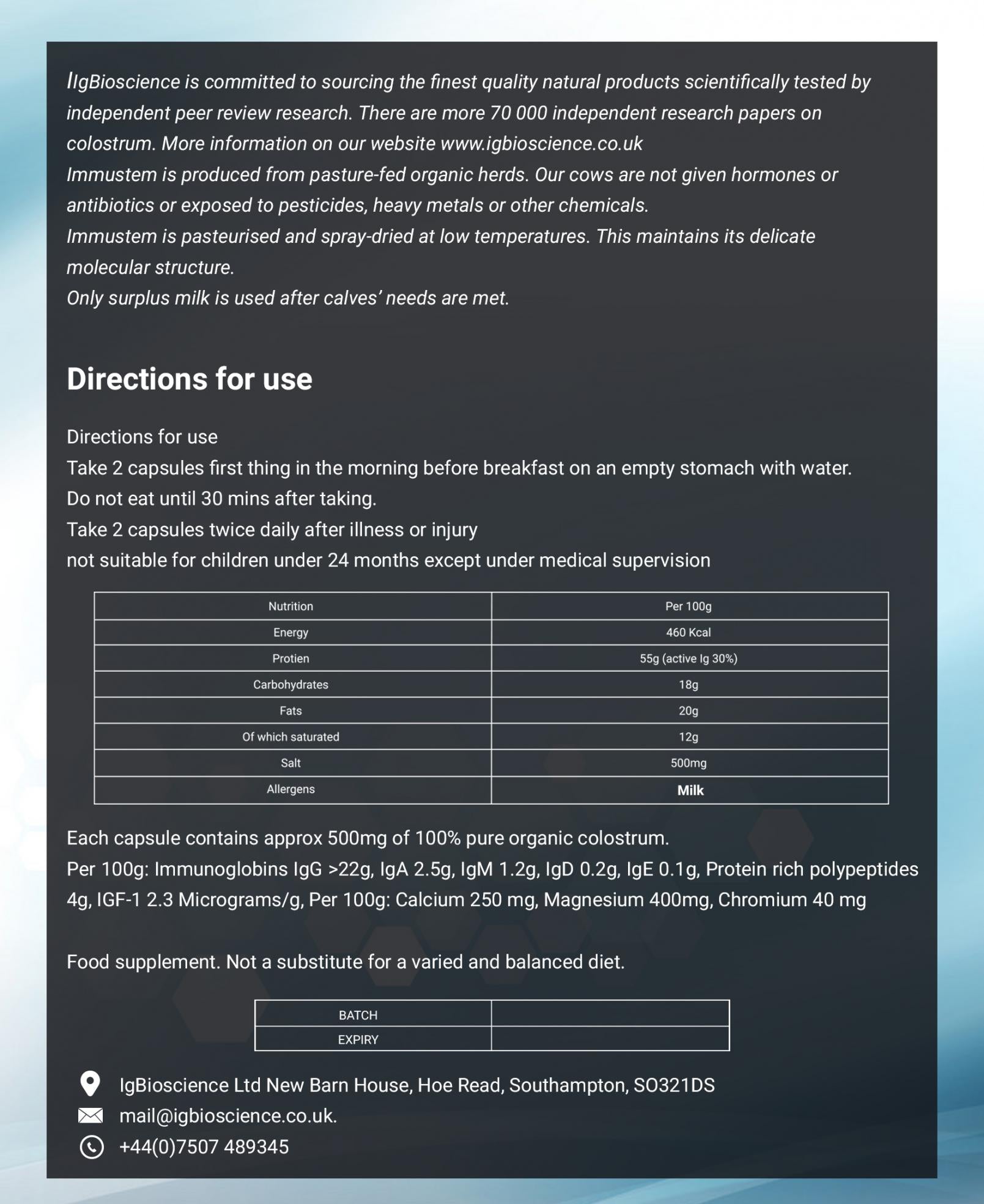 IgBioscience Immustem Organic Colostrum 120's