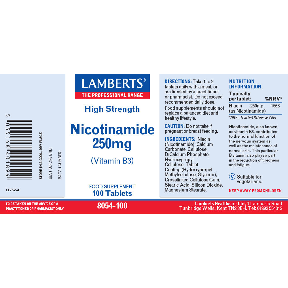 Lamberts Nicotinamide 250mg 100's (High Strength)