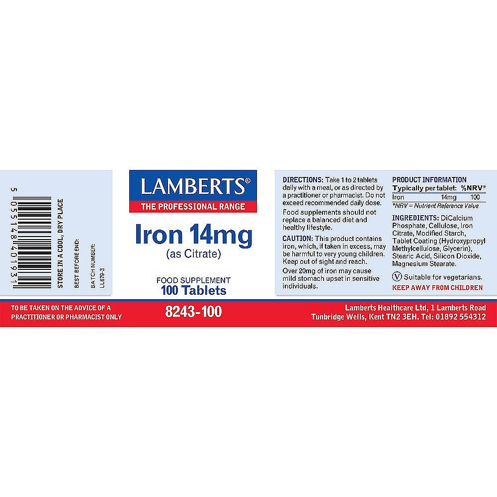 Lamberts Iron 14mg (as Citrate) 100's