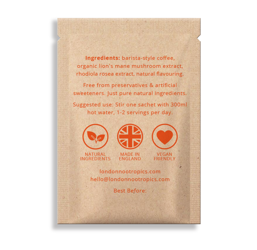 London Nootropics Mushroom Coffee Box Flow + Mojo Adaptogenic Coffee 12 Sachets (BEIGE)