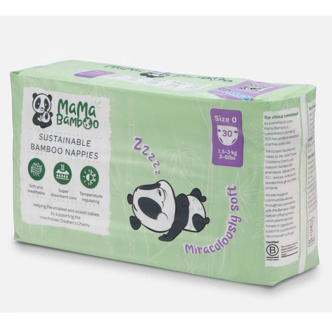 Mama Bamboo Sustainable Bamboo Nappies Size 0 (1.5-3kg 3-6lbs) 30's