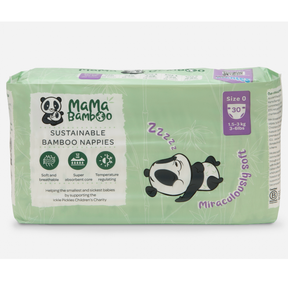 Mama Bamboo Sustainable Bamboo Nappies Size 0 (1.5-3kg 3-6lbs) 30's