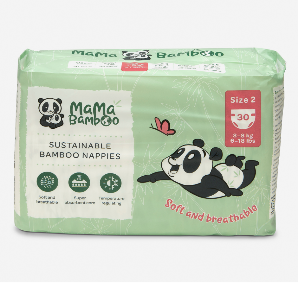 Mama Bamboo Sustainable Bamboo Nappies Size 2 (3-8kg 6-18lb) 30's