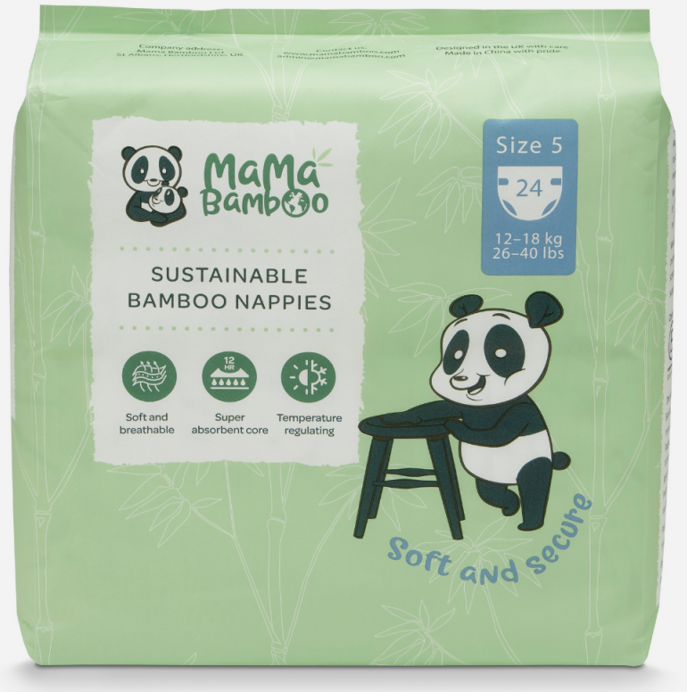 Mama Bamboo Sustainable Bamboo Nappies Size 5 (12-18kg 26-40lb) 24's