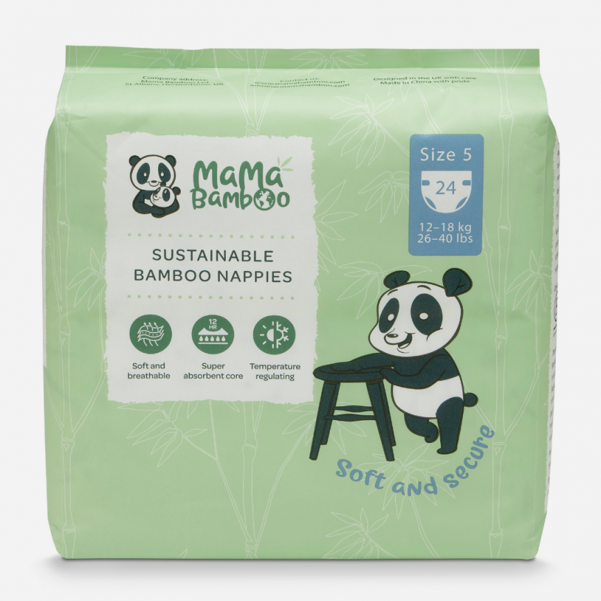 Mama Bamboo Sustainable Bamboo Nappies Size 5 (12-18kg 26-40lb) 24's