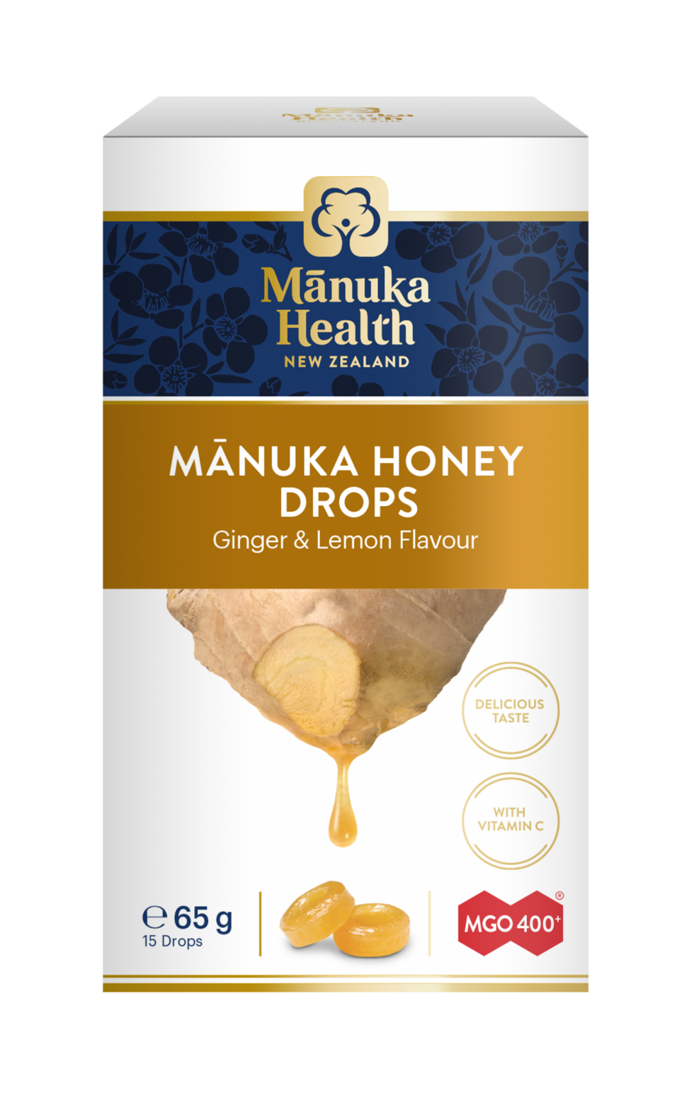 Manuka Health Products Manuka Honey Drops Ginger & Lemon MGO 400+ 65g 15's