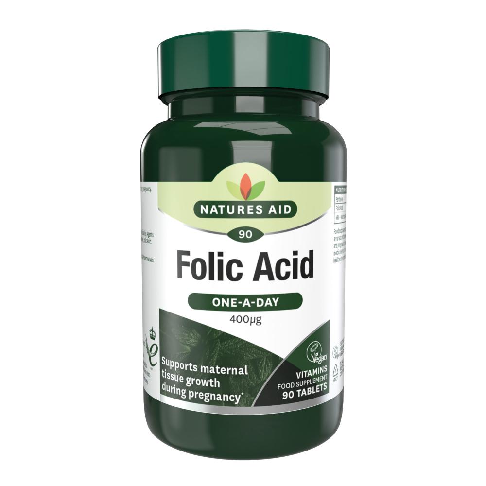 Natures Aid Folic Acid (One-A-Day) 400µg 90's