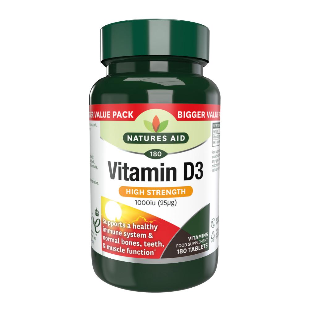 Natures Aid Vitamin D3 High Strength 1000iu (25ug) 180s