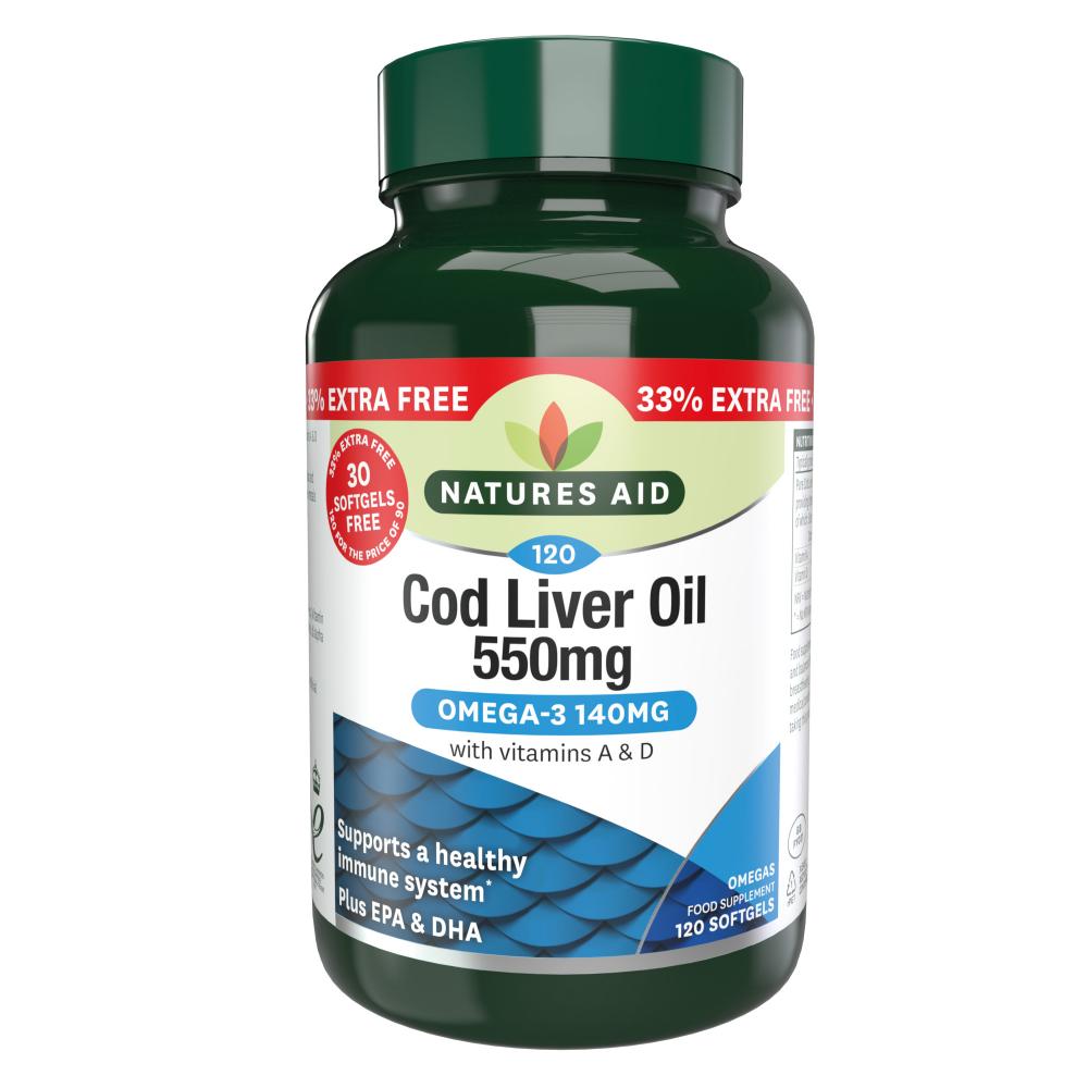 Natures Aid Cod Liver Oil 550mg (Omega-3 140mg) 120's