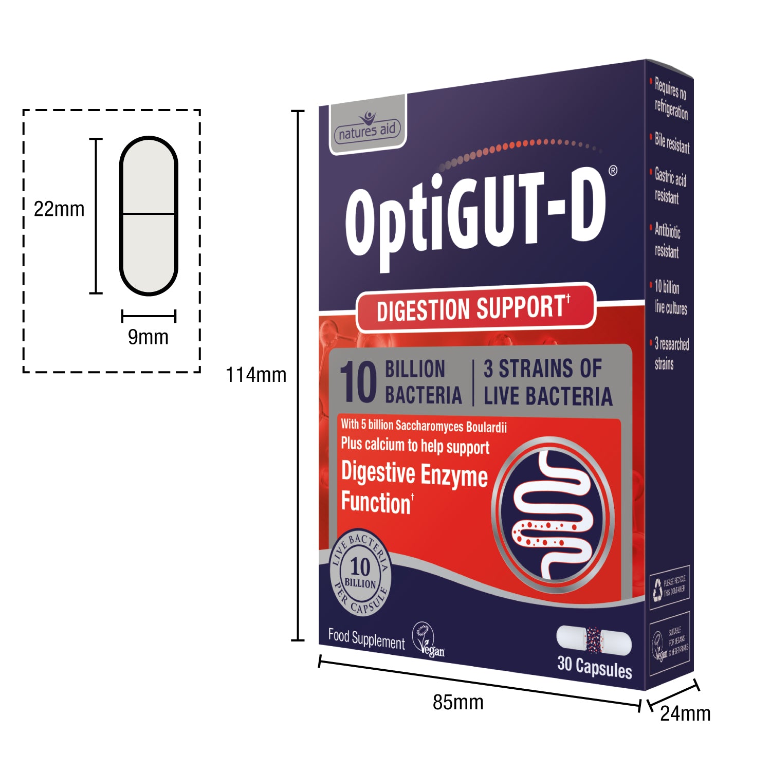 Natures Aid Bio360 OptiGUT-D Digestion Support 30's