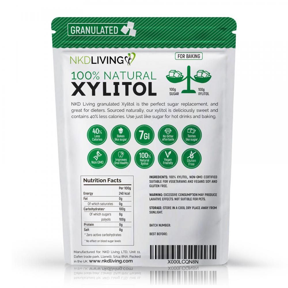 NKD LIVING 100% Natural Xylitol Natural Sugar Replacement 1kg (Granulated)