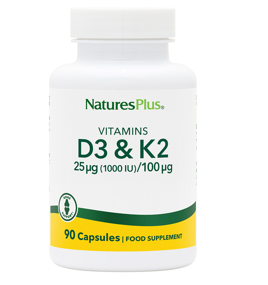 NaturesPlus Vitamins D3 & K2 25ug (1000iu) / 100ug 90s