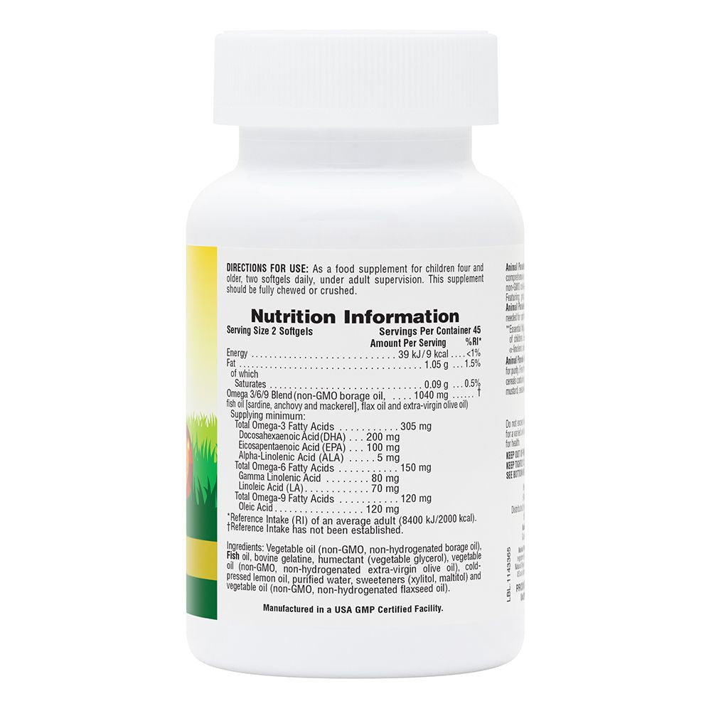 NaturesPlus Animal Parade Omega 3/6/9 Junior Natural Lemon Flavour 90s