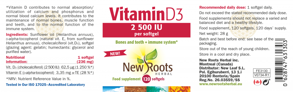 New Roots Herbal Vitamin D3 2500iu 120's