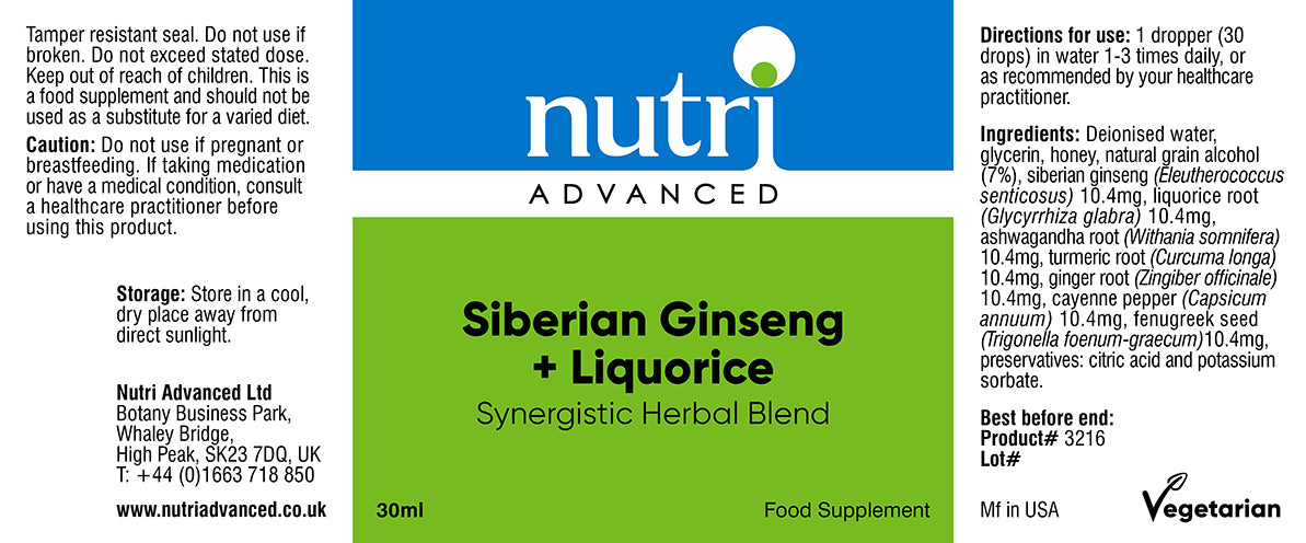 Nutri Advanced Siberian Ginseng + Liquorice 30ml