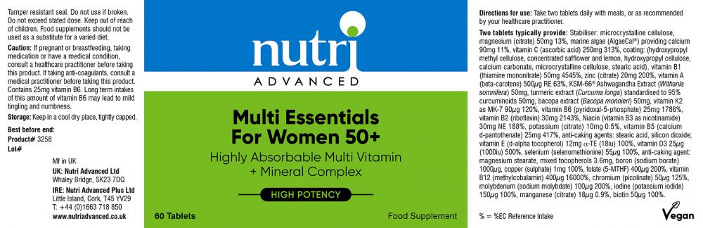 Nutri Advanced Multi Essentials For Women 50+ 60's