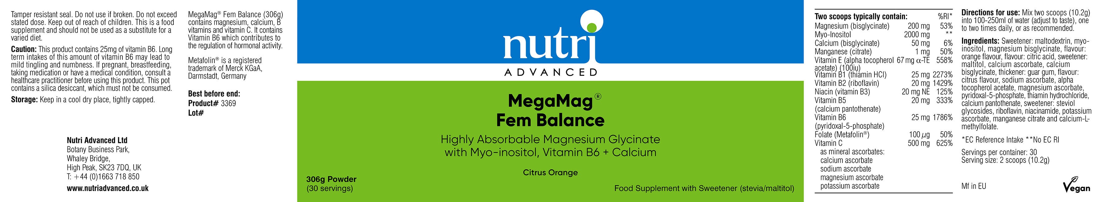 Nutri Advanced MegaMag Fem Balance Citrus Orange Flavour 306g