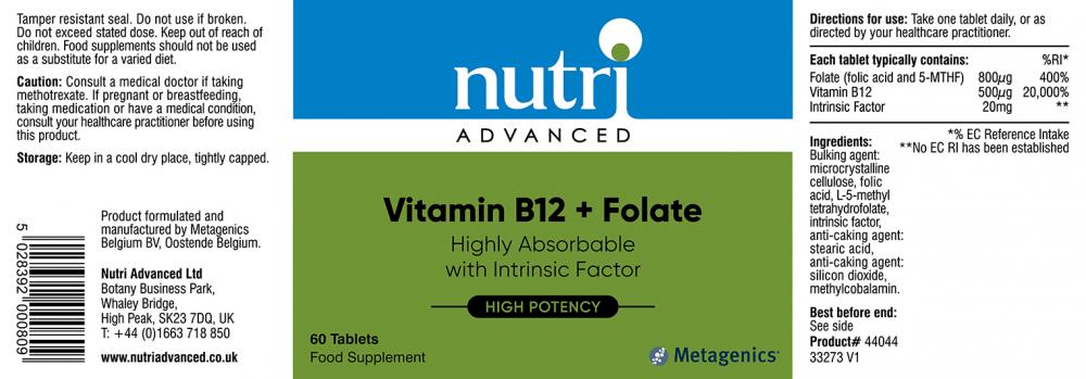 Nutri Advanced Vitamin B12 + Folate 60's