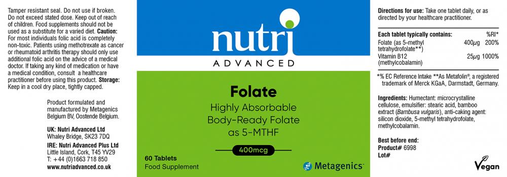 Nutri Advanced Folate 60's (Formerly Folapro)