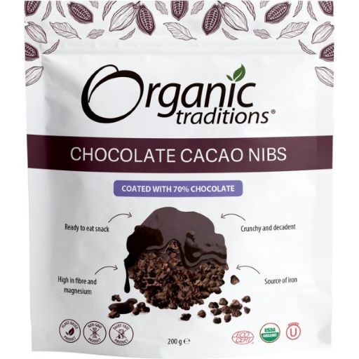 Organic Traditions Chocolate Cacao Nibs Coated with 70% Chocolate 200g