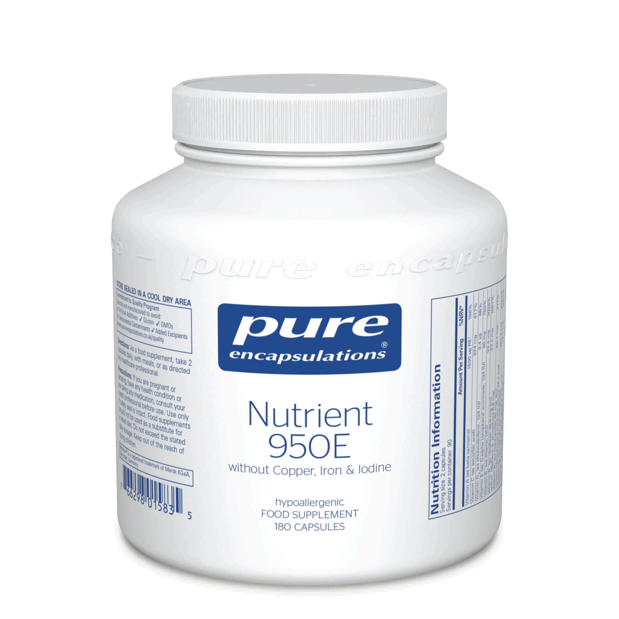 Pure Encapsulations Nutrient 950E without Copper, Iron & Iodine 180s