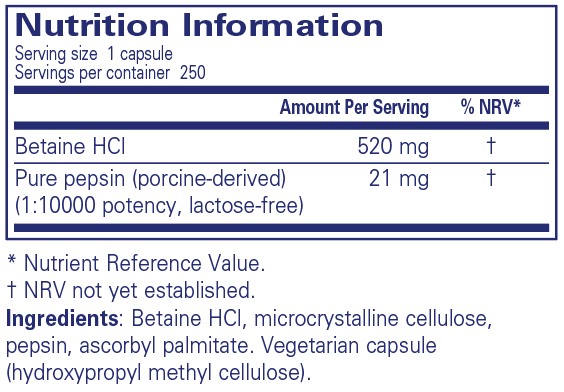 Pure Encapsulations Betaine HCl Pepsin 250's