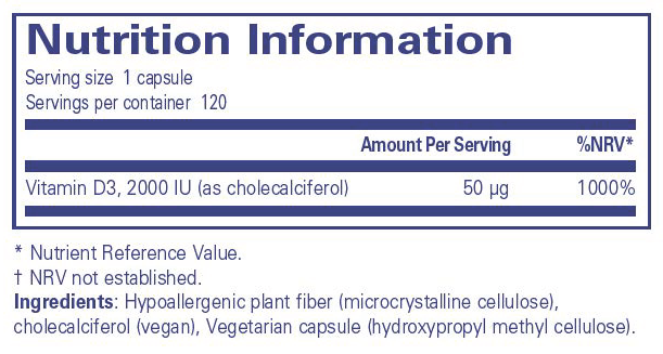 Pure Encapsulations Vitamin D3 (Vegan) 2,000IU 120's