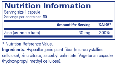 Pure Encapsulations Zinc (Citrate) 60's