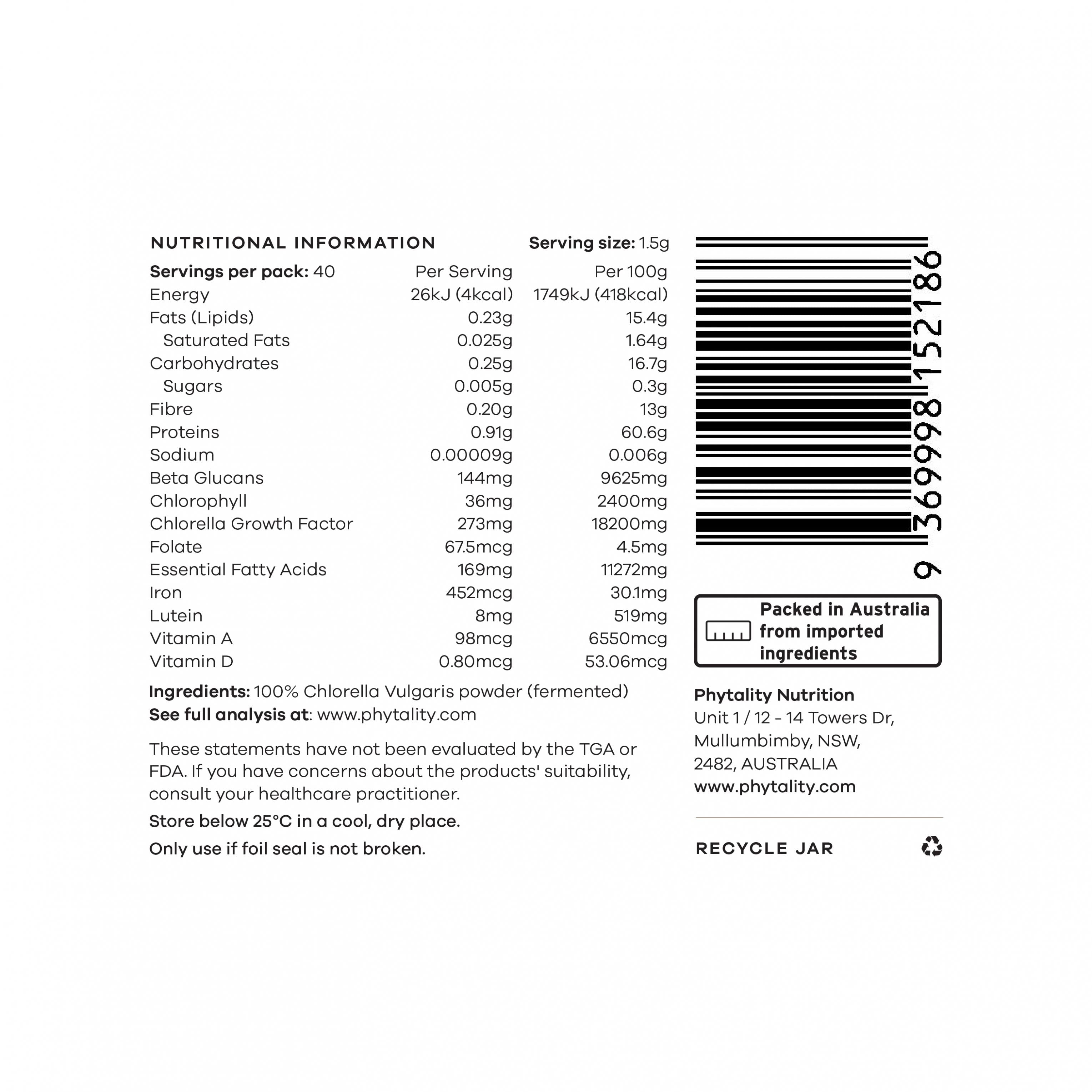 Phytality Fermented Chlorella 60g