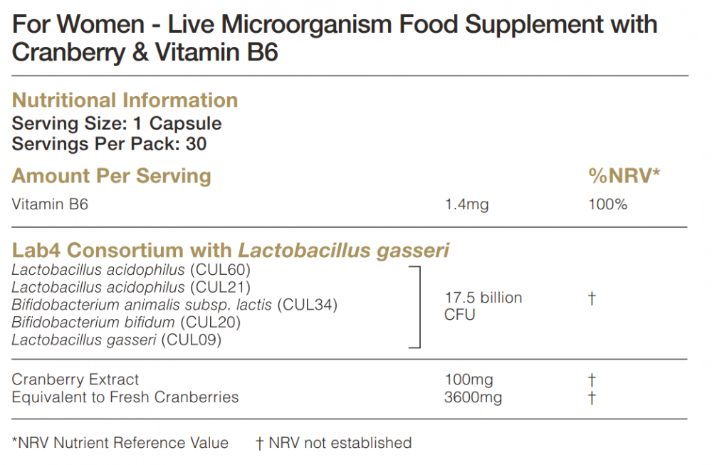 Proven Probiotics For Women (Formerly Women's Lactobacillus & Bifidus with Cranberry) 30's