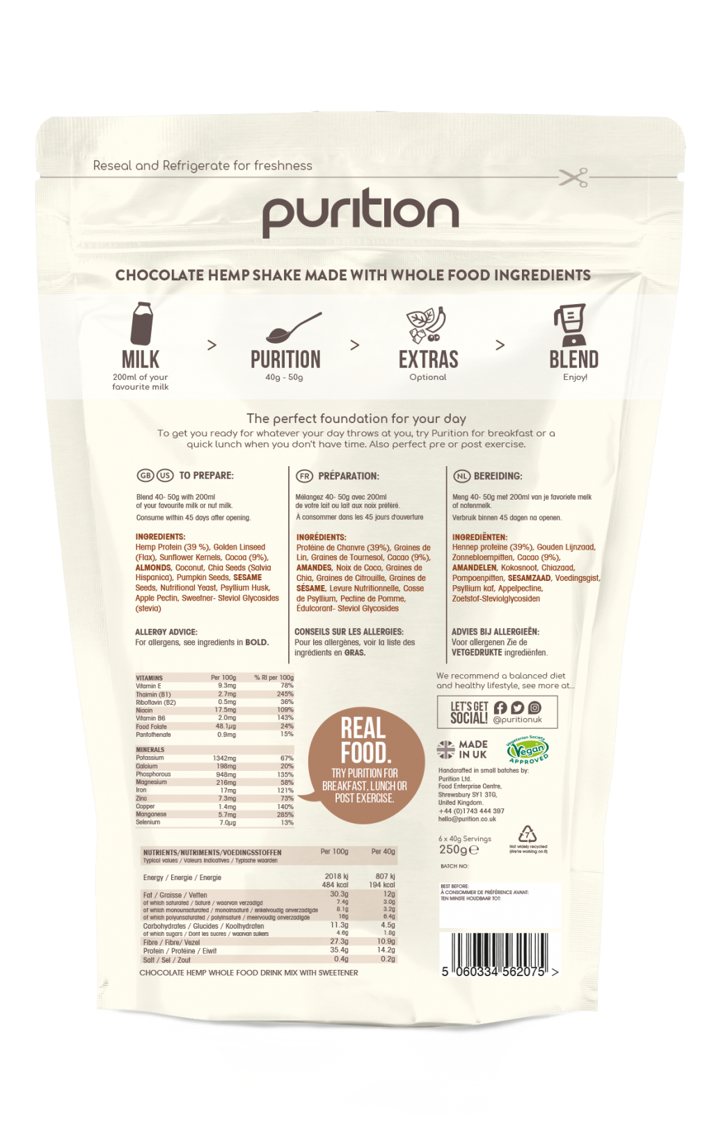 Purition VEGAN Wholefood Plant Nutrition With Cocoa 250g