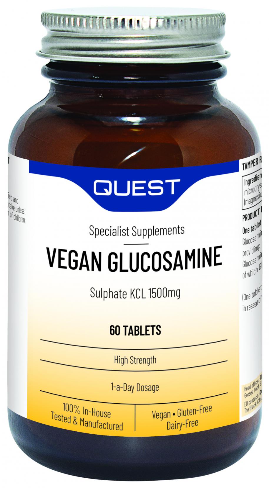 Quest Vitamins Vegan Glucosamine Sulphate KCL 1500mg 60's