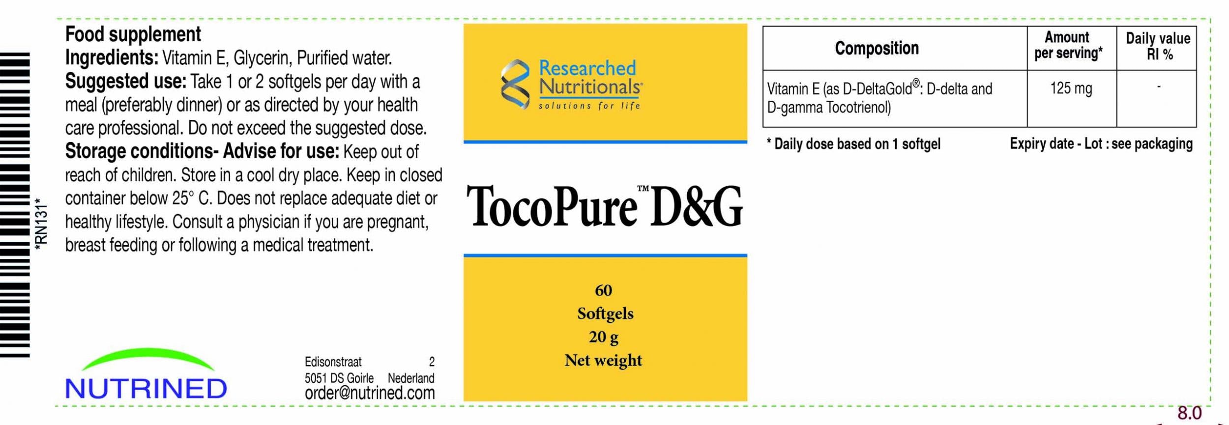 Researched Nutritionals Tocopure D&G 60's