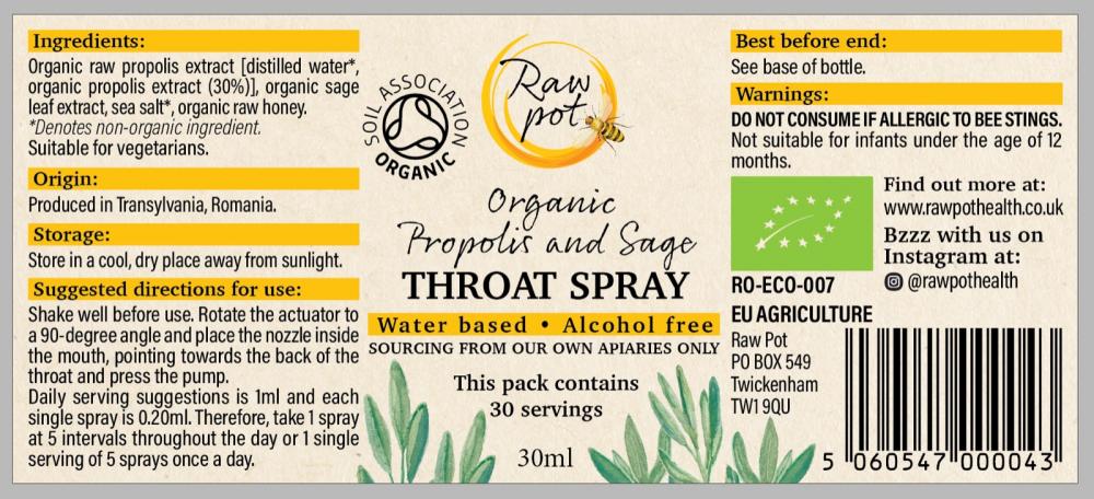 Raw Pot Organic Propolis and Sage Throat Spray 30ml