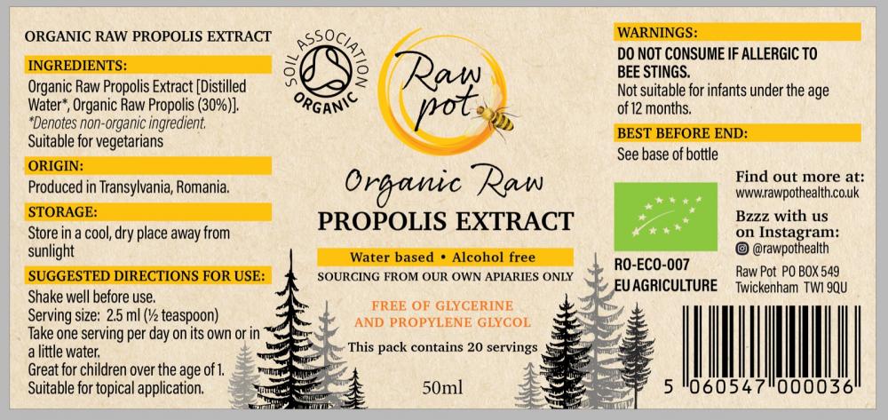 Raw Pot Organic Raw Propolis Extract 50ml