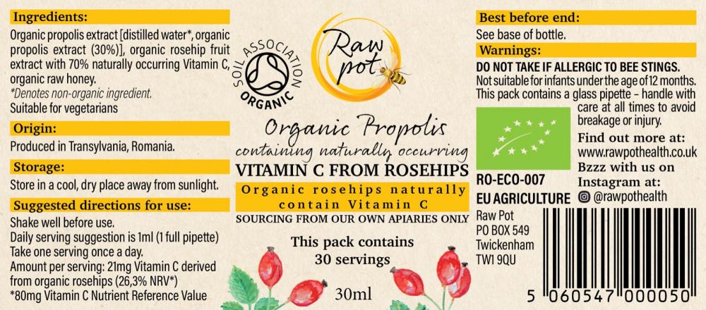 Raw Pot Organic Propolis with Vitamin C Spray 30ml