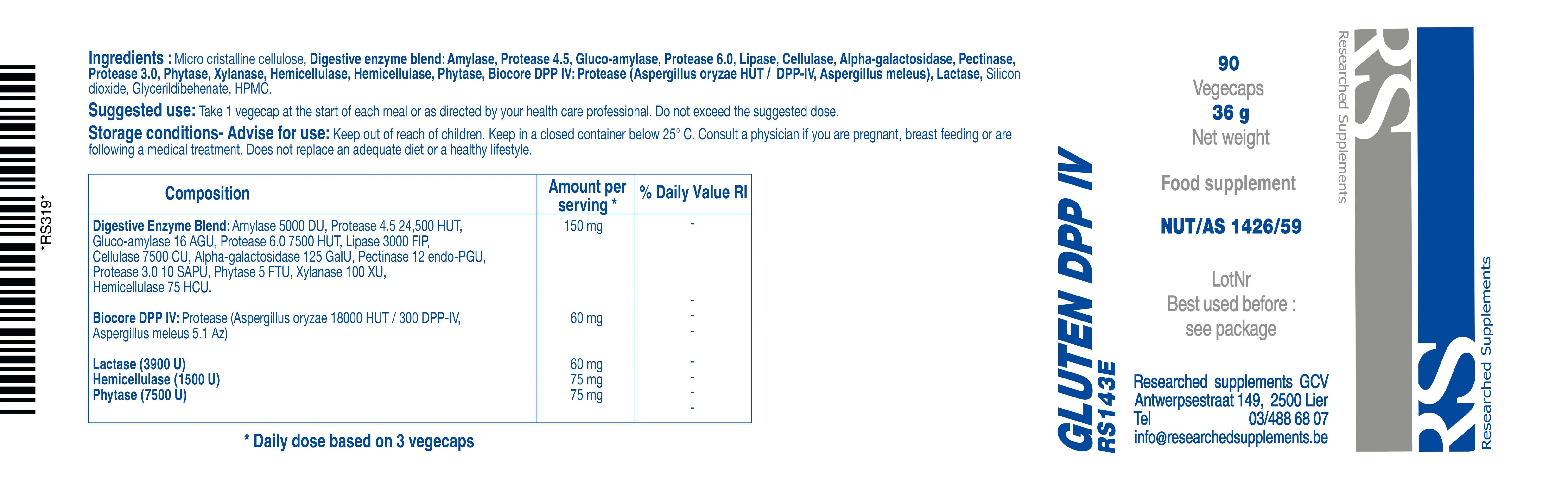 Researched Supplements Gluten DPP IV 90's