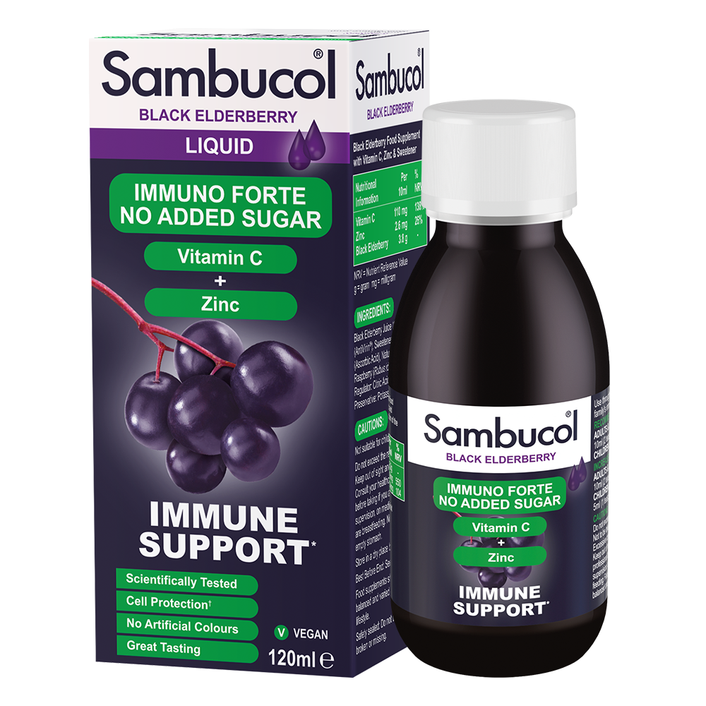 Sambucol Immuno Forte No Added Sugar Vitamin C + Zinc Liquid 120ml