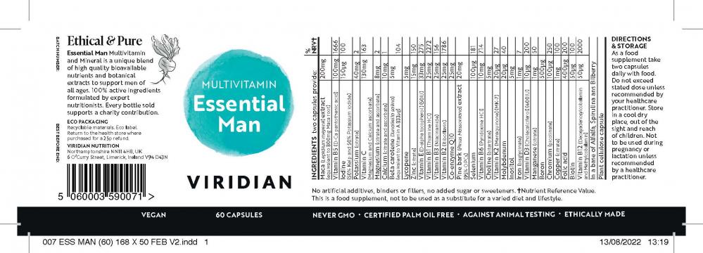 Viridian Multivitamin Essential Man Formula 60s