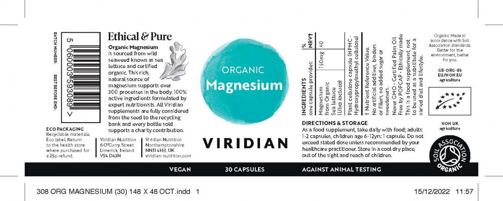 Viridian Organic Magnesium 30's