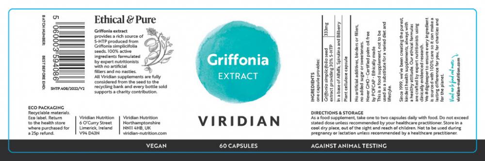 Viridian Griffonia Extract (Formerly 5-HTP 100mg) 60's